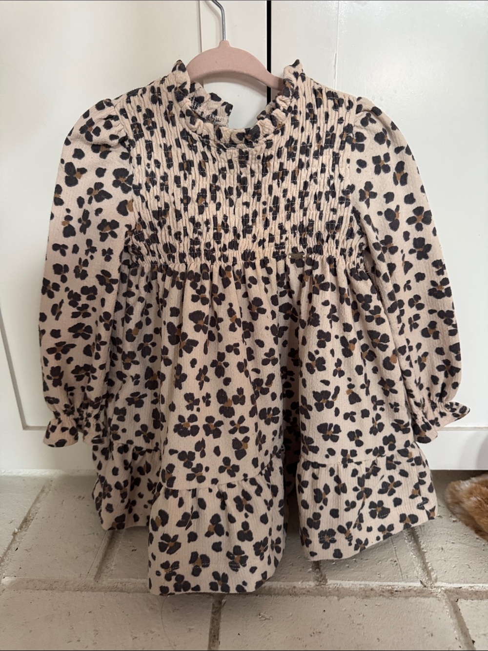 Mayoral Beige Leopard Smocked Ruffle Dress Top
